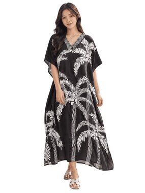 Gypsie Blu Black Polyester Caftan Dress Plus Size Kimono Maxi Dresses for Women